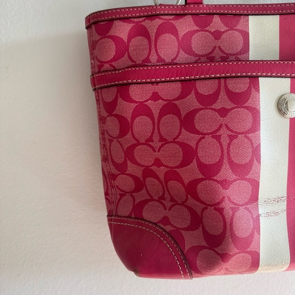 Coach Y2K Chelsea Heritage Stripe Tote Pink/White Genuine - Picture 5 of 15